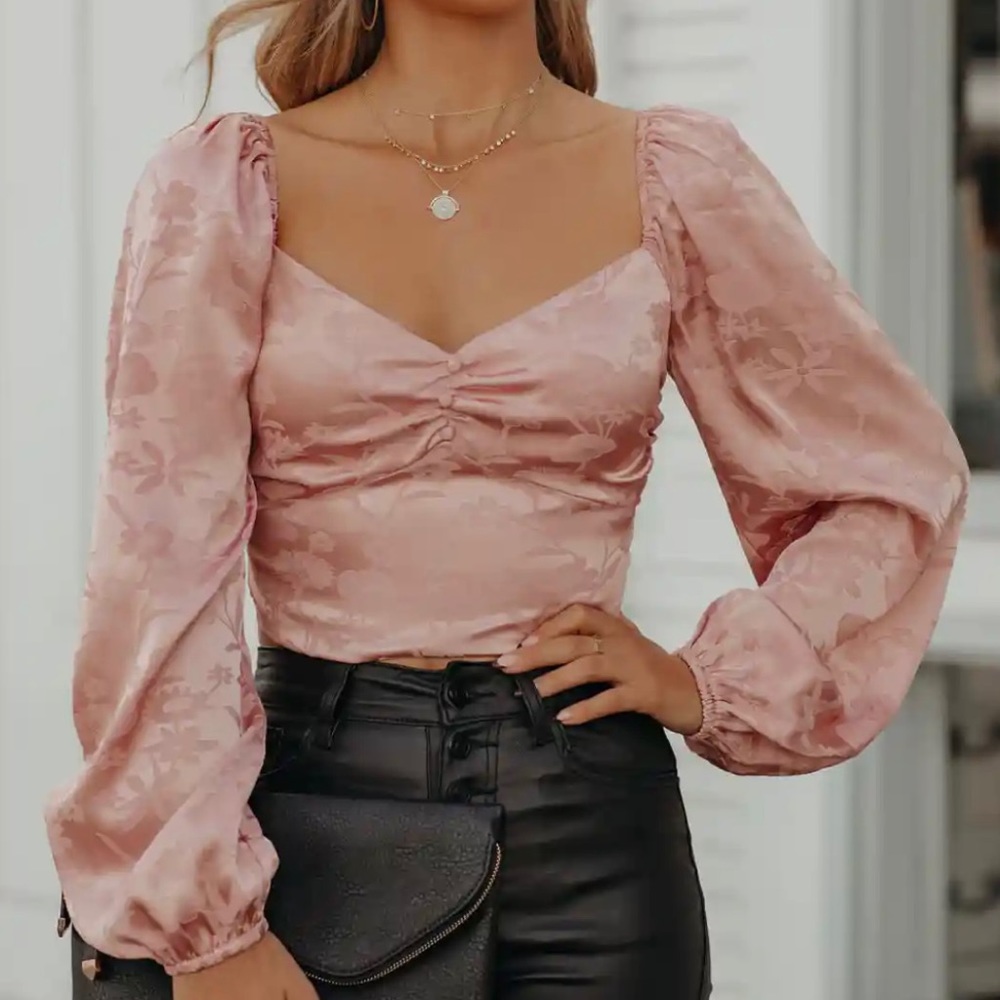 Vicidolls Shonta Satin Embossed Crop Blouse